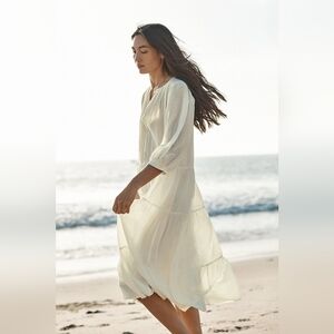 Velvet by Graham & Spencer Cream Tiered Maxi Cover-Up 100% Cotton